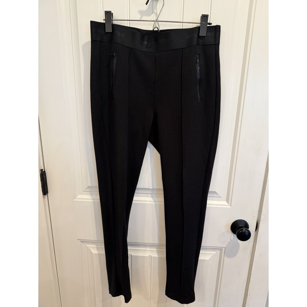 Karl Lagerfeld Paris Women’s Black Polo Ponte Pants Zip Pockets Ankle Zips NWOT
